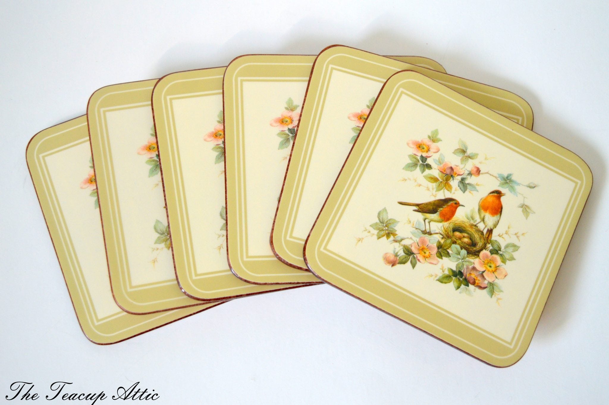 Set of 6 Pimpernel Robin And Rose Coasters in Original Box The Teacup