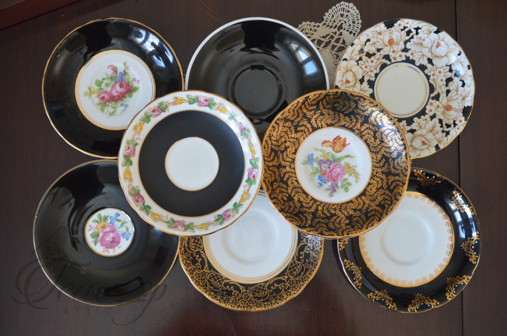 Set 8 Mismatched Black Saucers The Teacup Attic