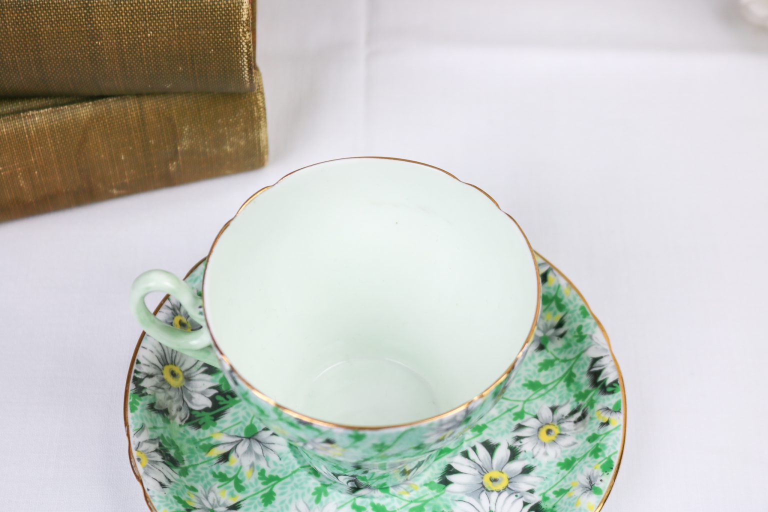 Shelley Green Daisy Chintz Teacup and Saucer The Teacup Attic