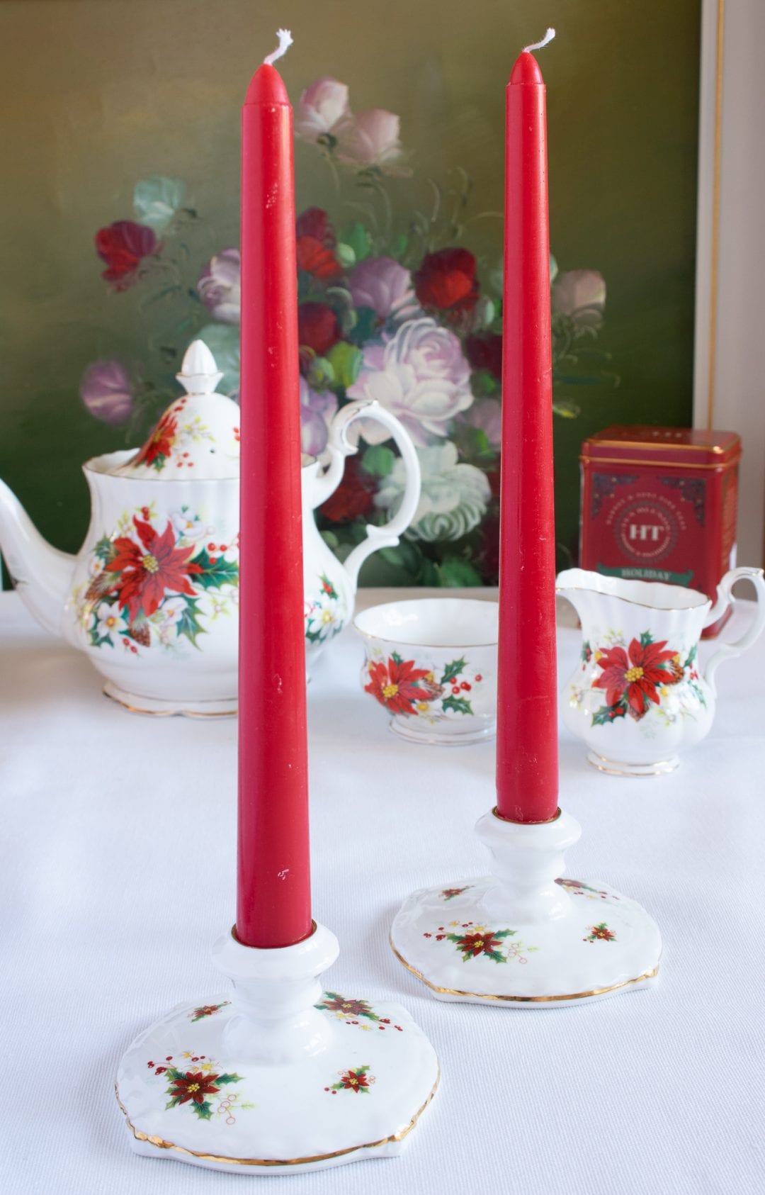 Royal Albert Poinsettia Candlesticks The Teacup Attic