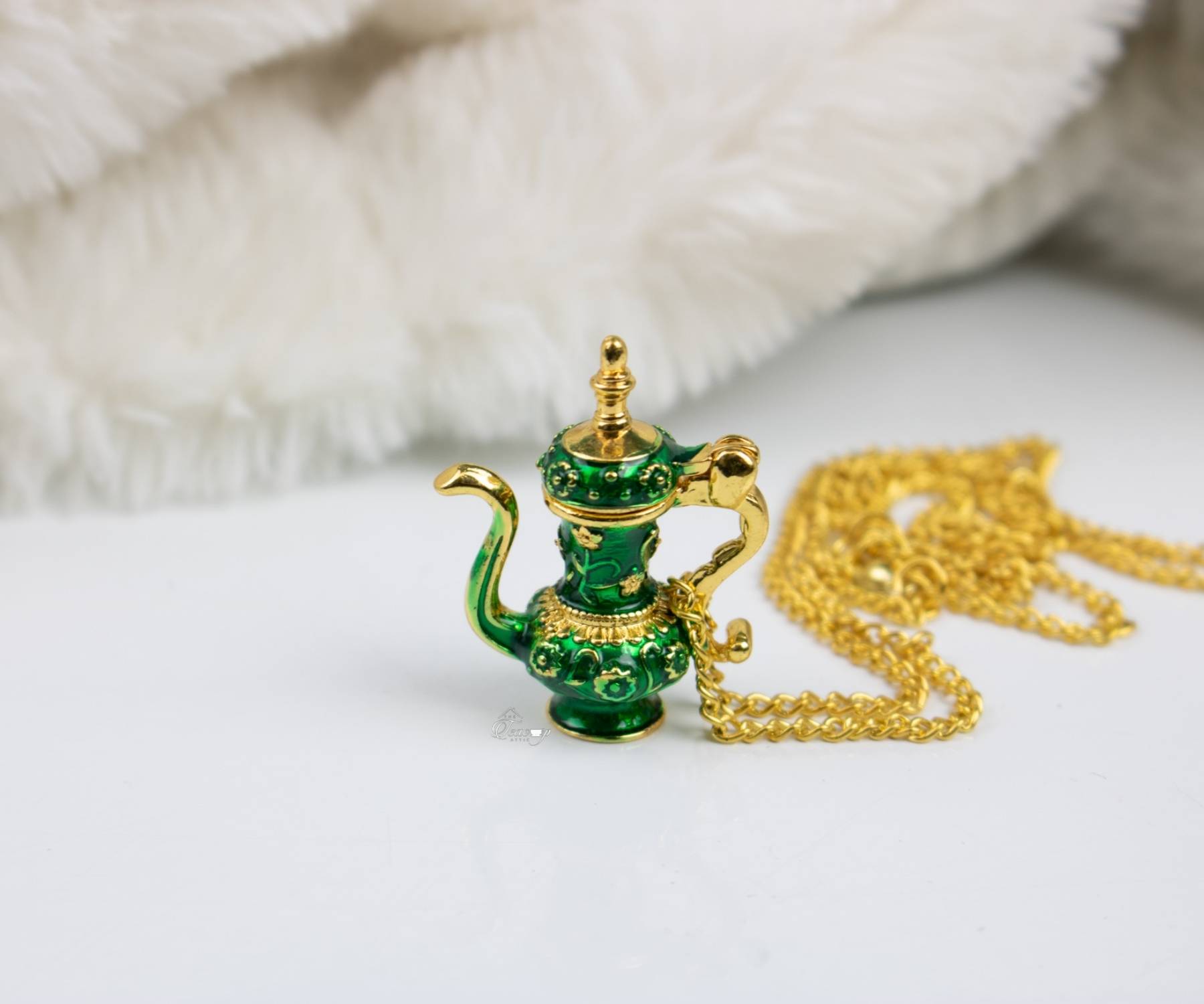 Green Teapot Necklace The Teacup Attic