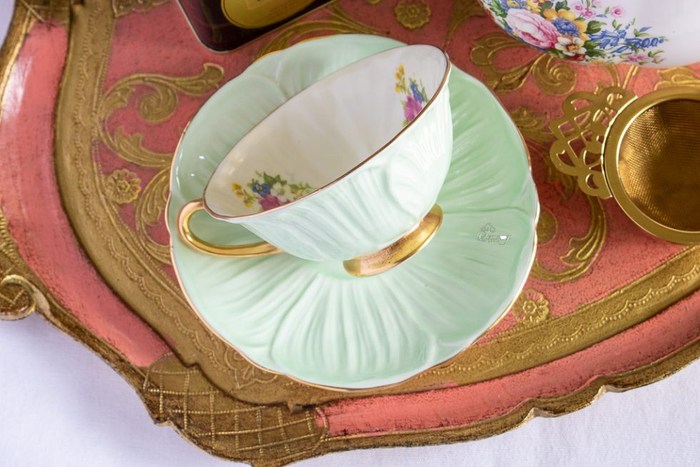 Shelley Pale Green Oleander Teacup and Saucer The Teacup Attic