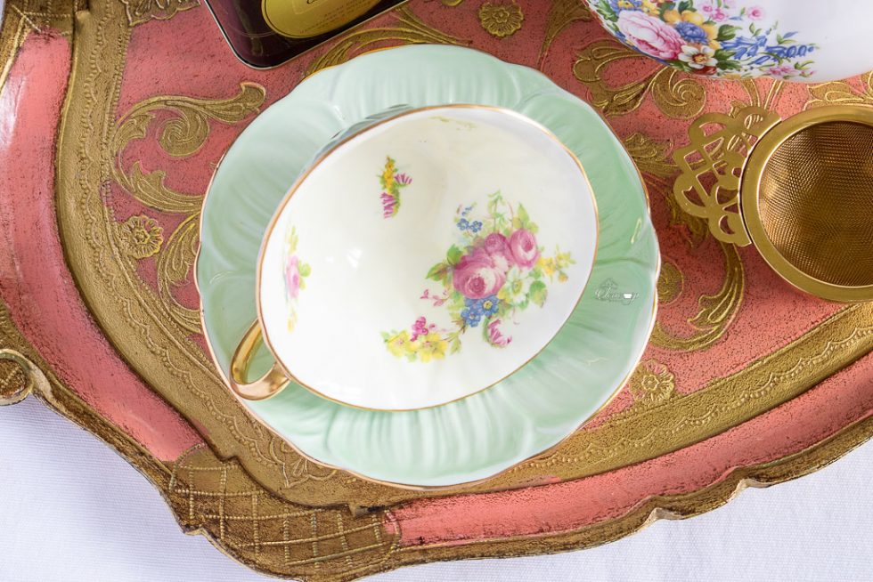 Shelley Pale Green Oleander Teacup and Saucer The Teacup Attic