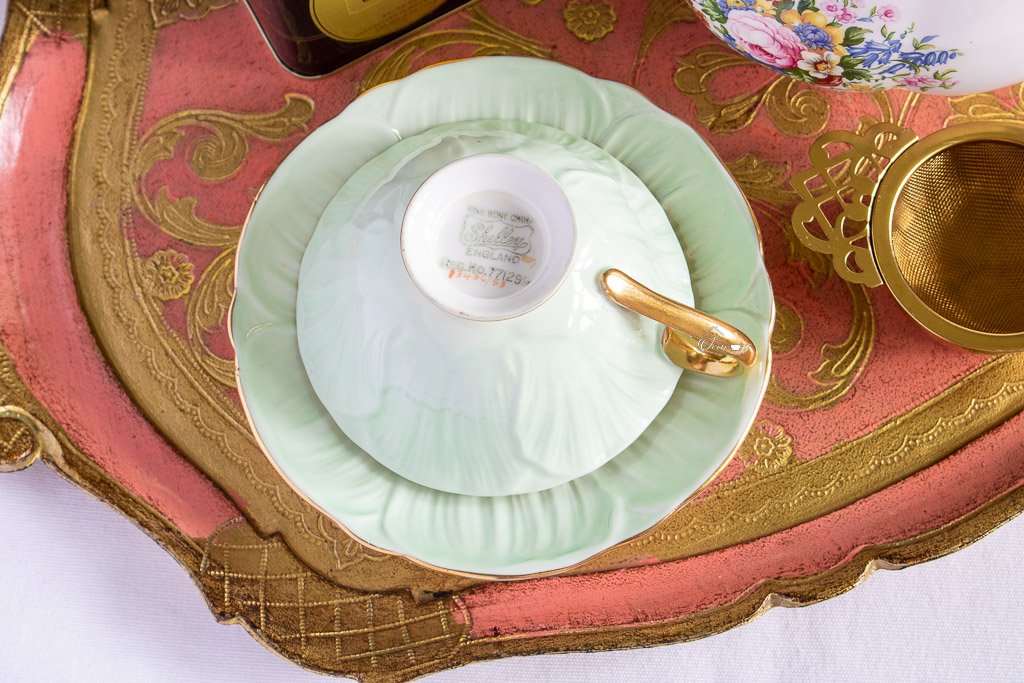 Shelley Pale Green Oleander Teacup and Saucer The Teacup Attic